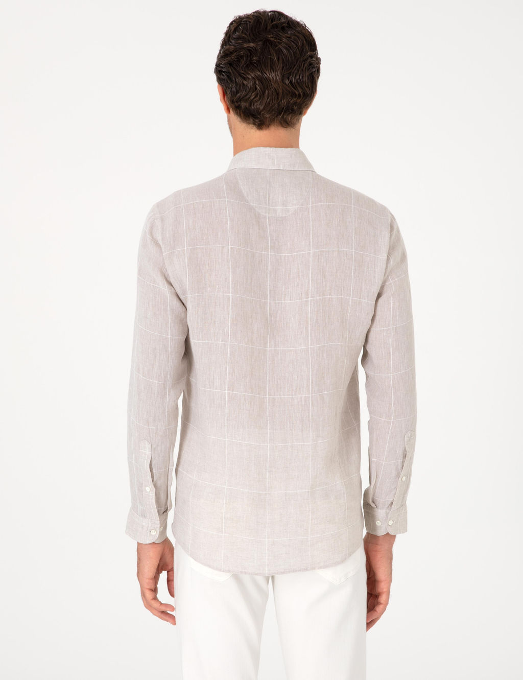 Bej Regular Fit Kareli %100 Keten G_mlek - Cacharel фото 5