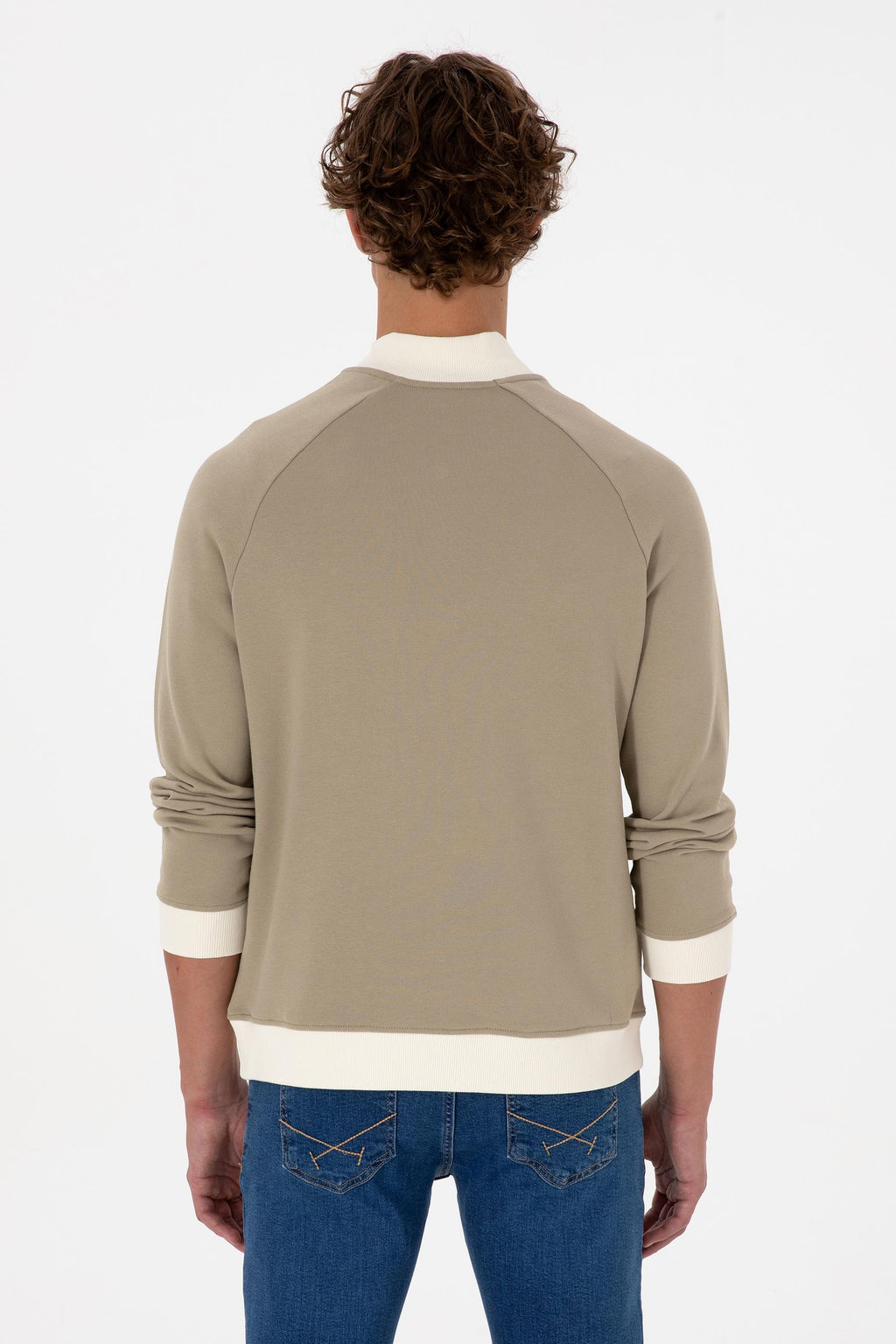 Erkek Yar_m Fermuarl_ Comfort Fit A__k Haki Basic Sweatshirt - U.s. polo assn фото 5
