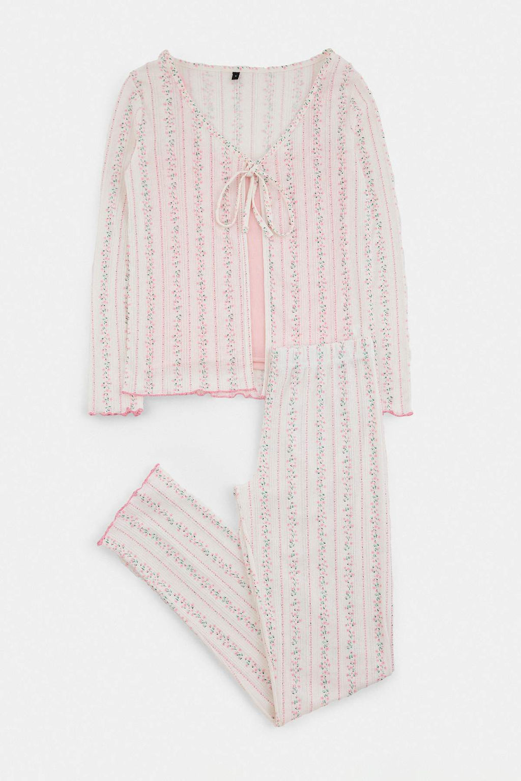 Beyaz-Pembe 3l_ %100 Pamuklu Fitilli/Pointel _i_ekli _rme Pijama Tak_m_ THMAW27PT00019 - Trendyolmilla фото 6