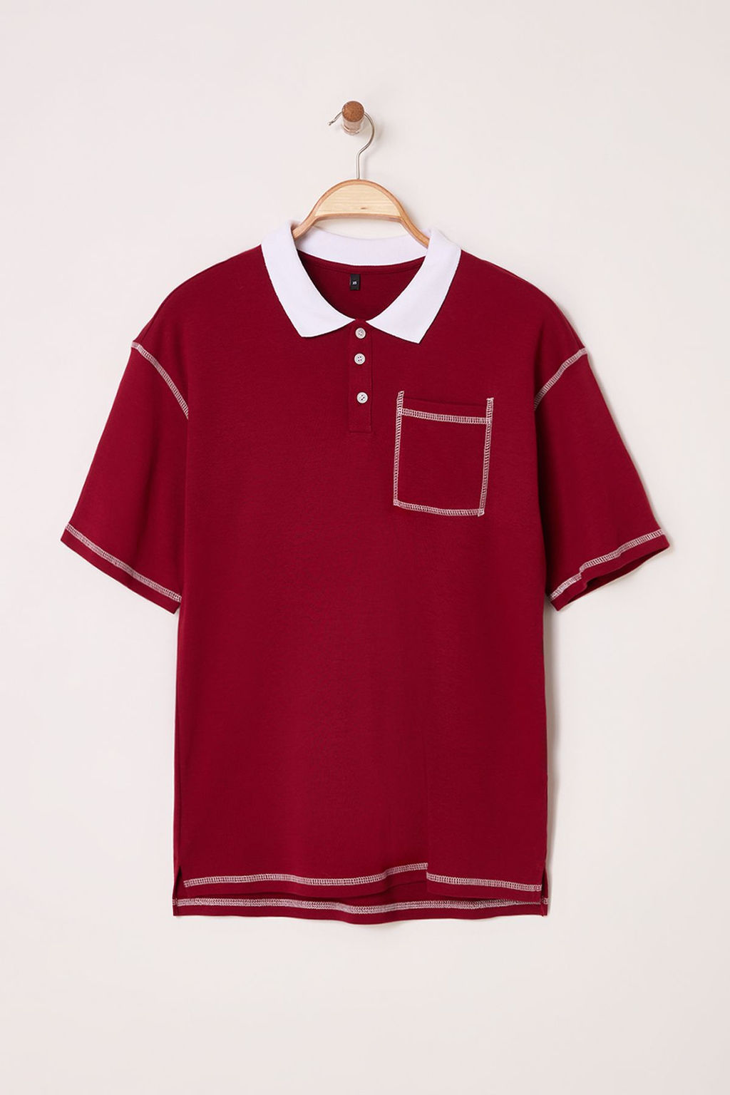 TRENDYOL MAN Bordo Oversize/Genis Kesim Dikis Detayl? Polo Yaka T-shirt TMNSS25PO00034 - Trendyolmilla фото 5