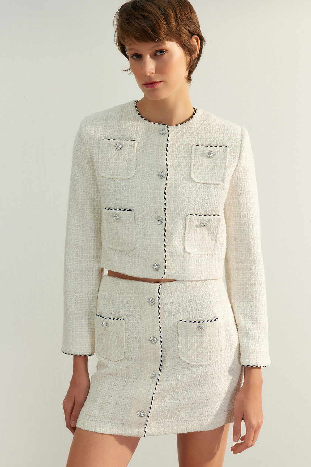 Limited Edition Ekru Crop Dokuma Ceket TWOAW24CE00122 - Trendyolmilla фото 3