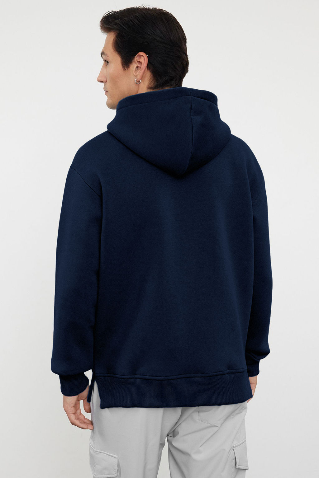 Lacivert Oversize/Genis Kesim Fermuarl? Kapusonlu Ici Polarl? Basic Sweatshirt TMNAW25SW00050