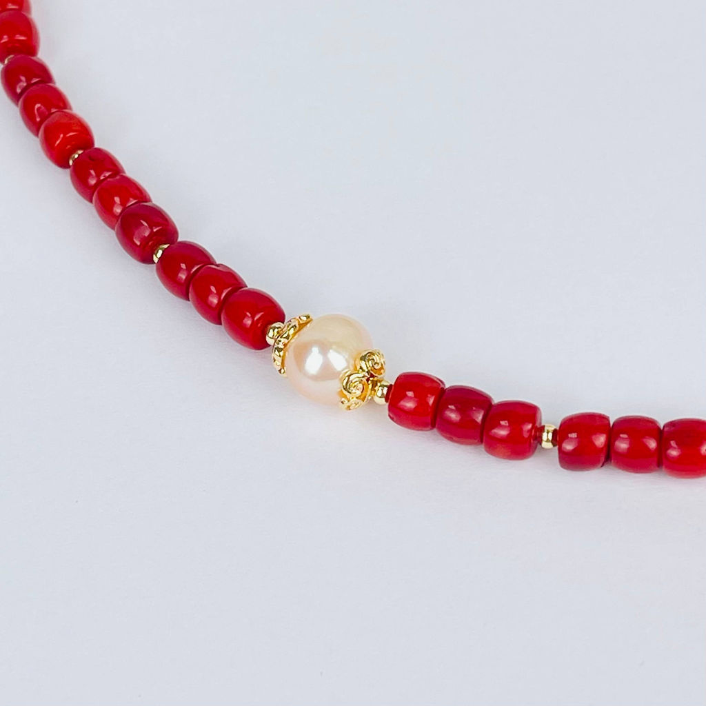 Колье из Коралла и Жемчуга 42 см +