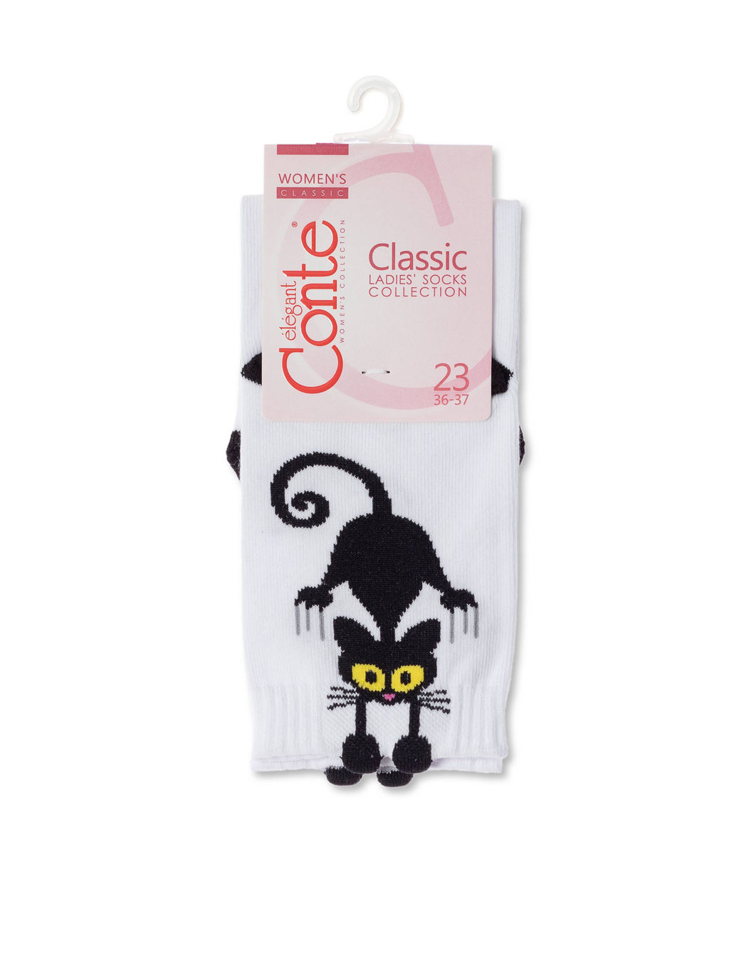 Цена за 2 пары CONTE Хлопковые носки CLASSIC с пикотом Black cat белый hbc 233 17С-183СП