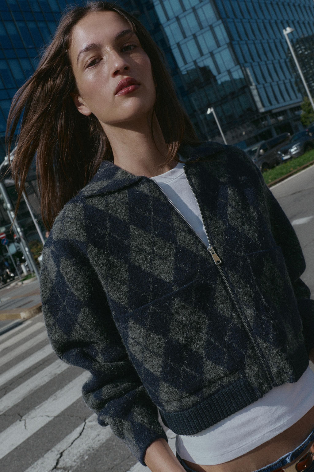 ARGYLE KNIT BOMBER JACKET - Zara фото 6