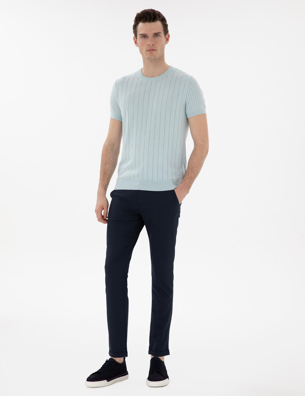 Lacivert Slim Fit Kanvas Pantolon