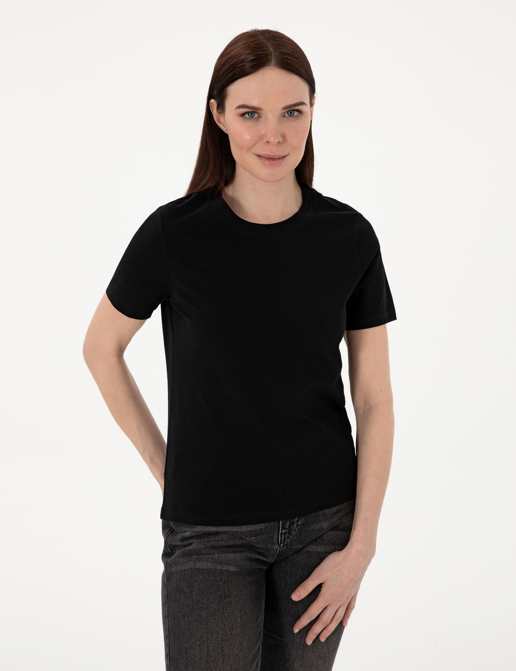 Siyah Regular Fit Bisiklet Yaka Basic Ti__rt