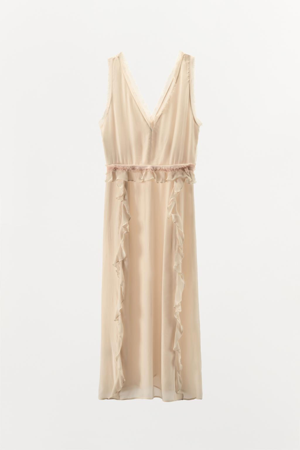 RUFFLED FRAYED MIDI DRESS - Zara фото 5