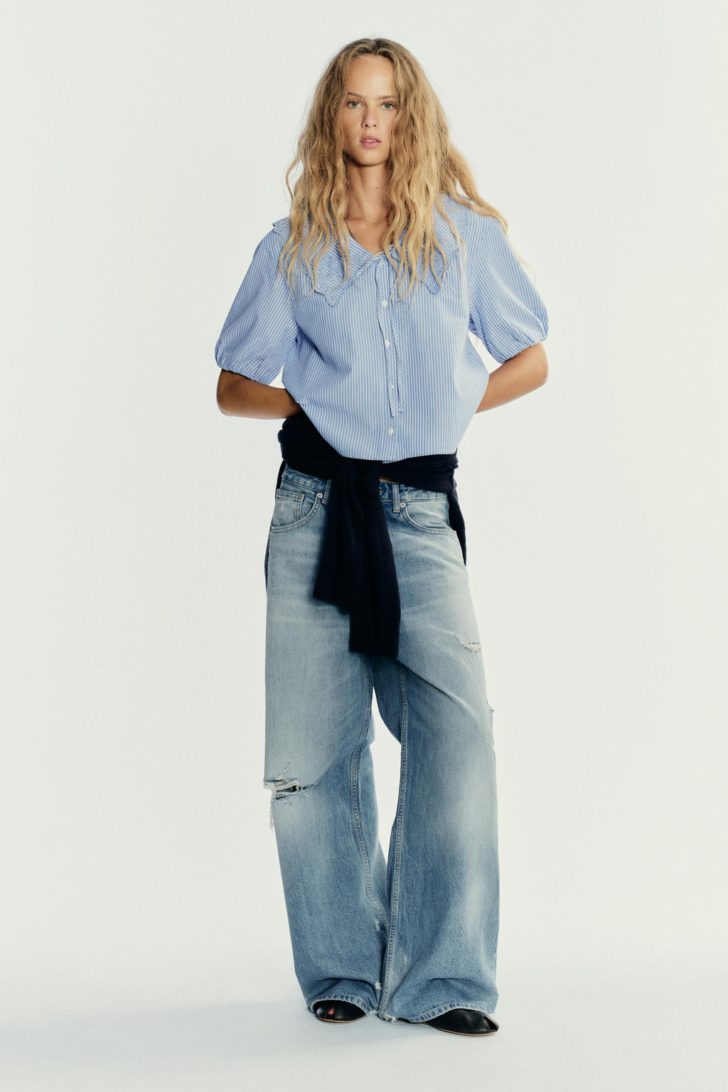 STRIPED EMBROIDERED PETER PAN COLLAR SHIRT - Zara фото 9