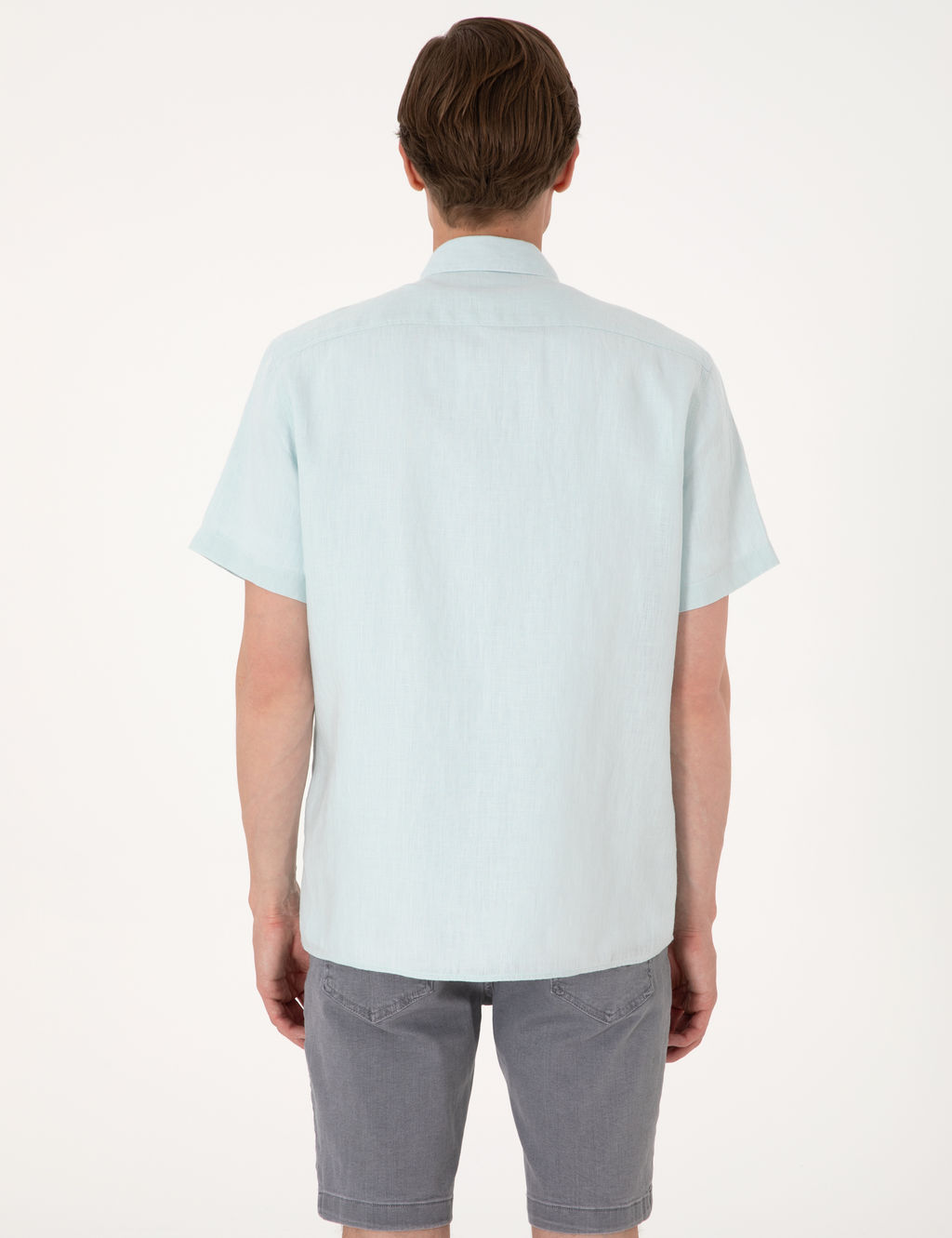 Su ye_ili %100 Keten Regular Fit K_sa Kollu G_mlek