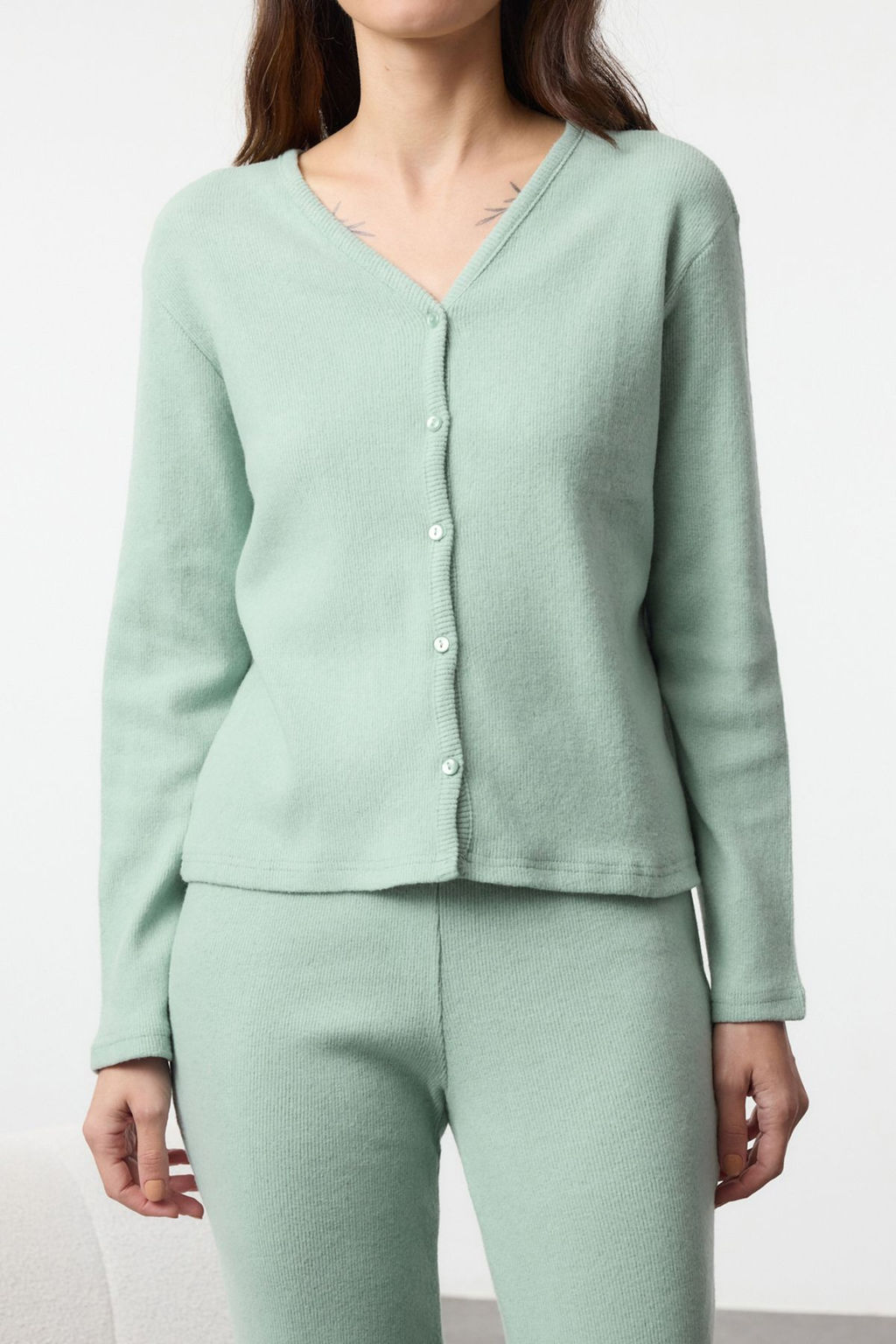 Mint Pamuklu F?rcal? Soft Fitilli H?rka Orme Pijama Tak?m? THMAW25PT00074