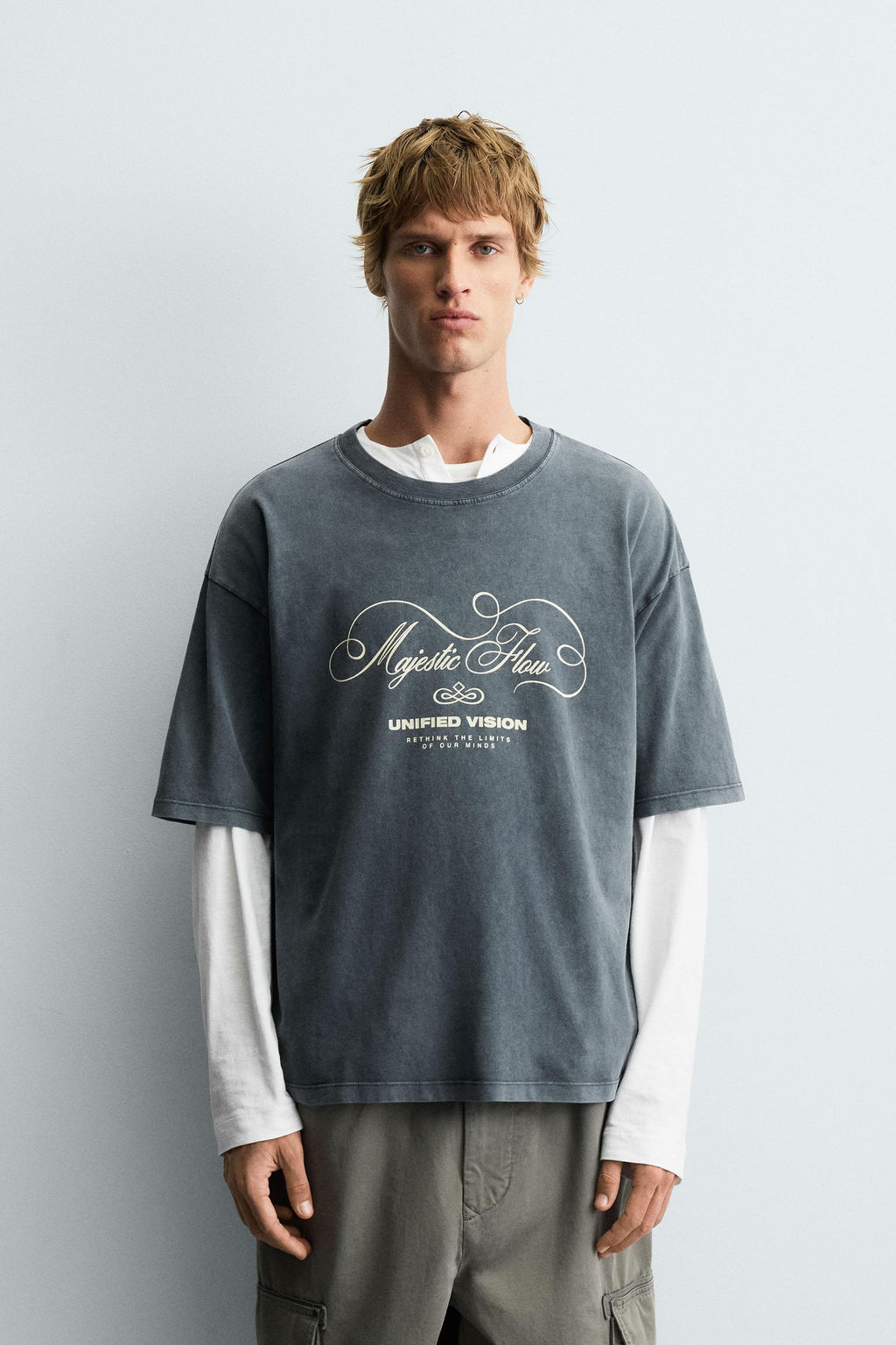 WASHED SLOGAN PRINT T-SHIRT - Zara фото 2