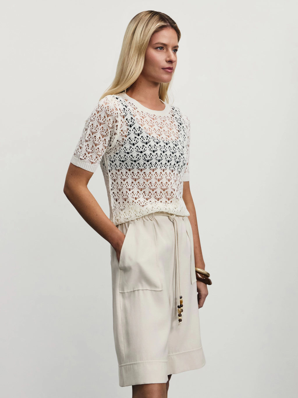 Удлиненные шорты из вискозы на завязках / Zarina  фото 2