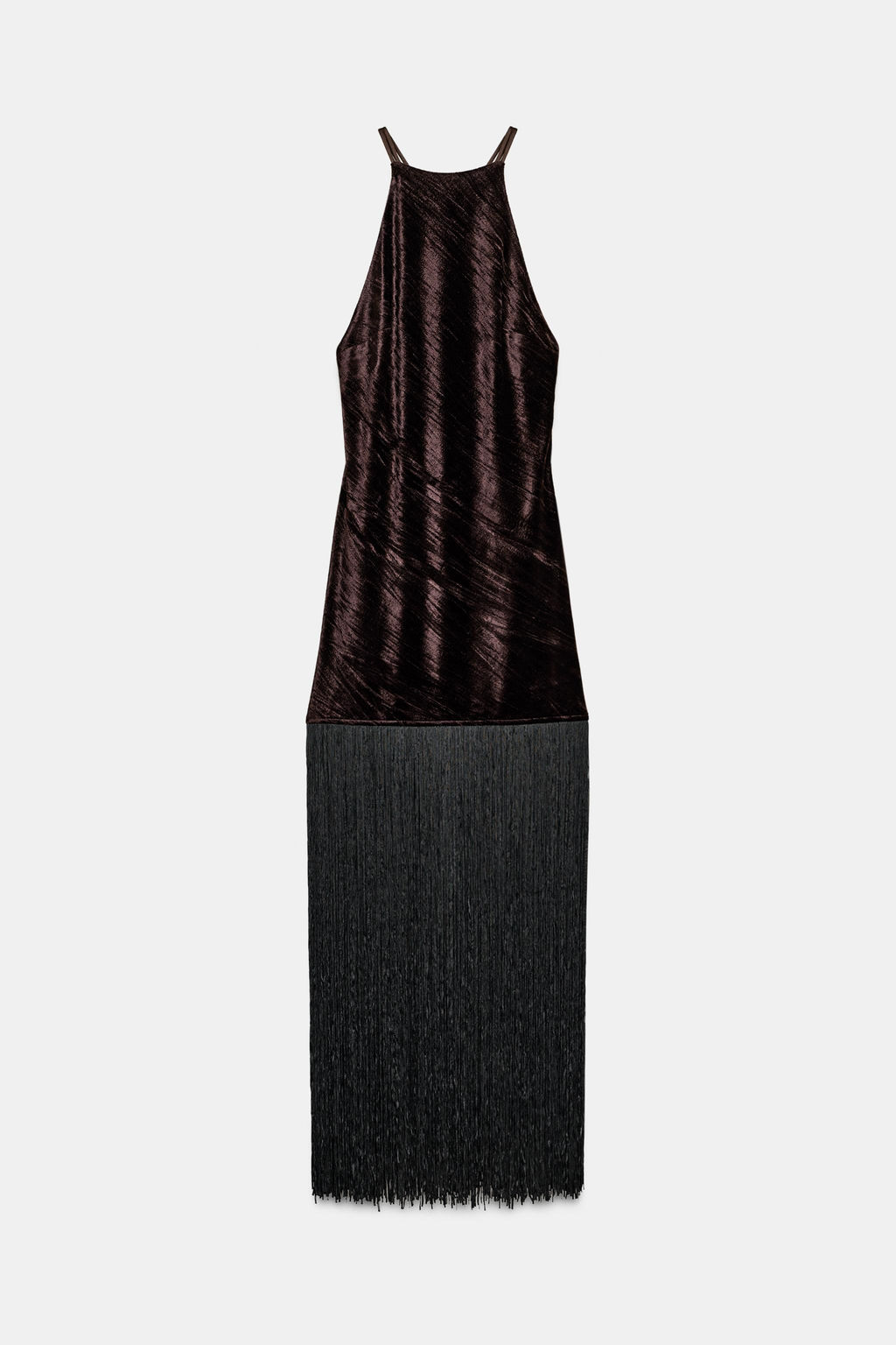 VELVET FRINGED MIDI DRESS - Zara фото 9