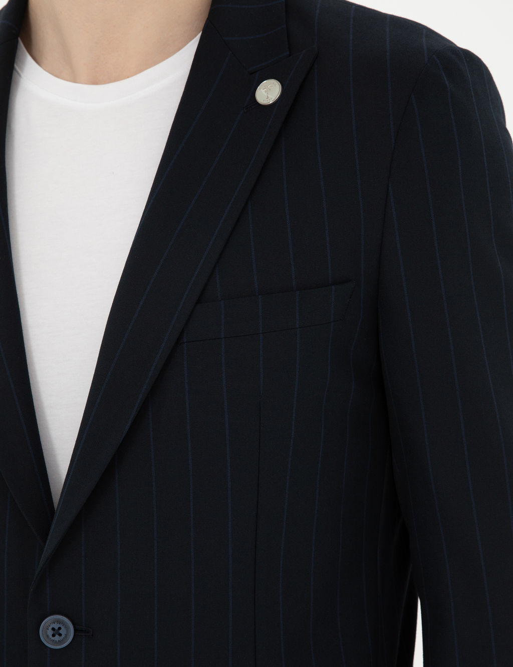Lacivert Extra Slim Fit _izgili Tak_m Elbise