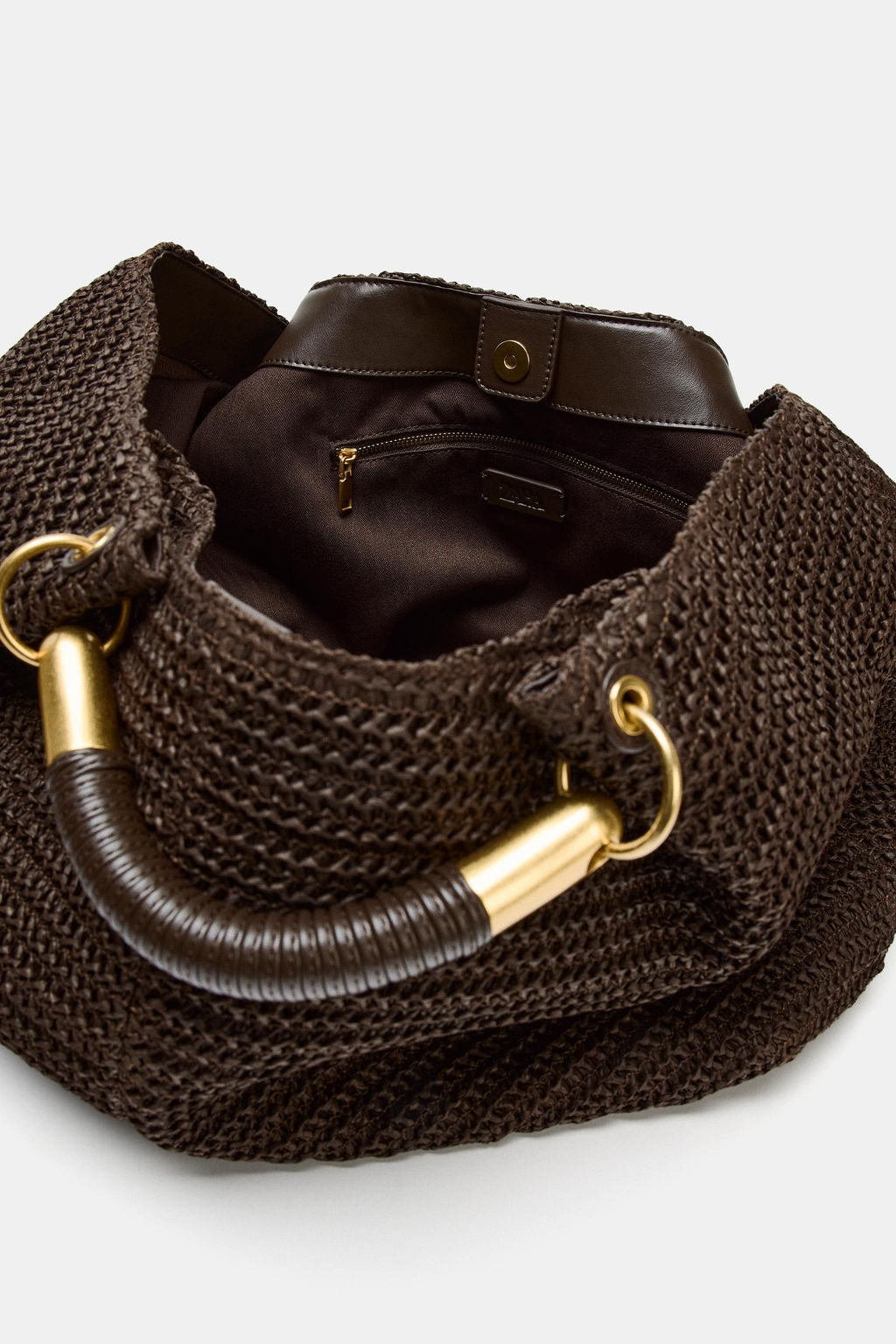 MAXI BOLSO DE MANO EFECTO TRENZADO / Chocolate - Zara фото 7