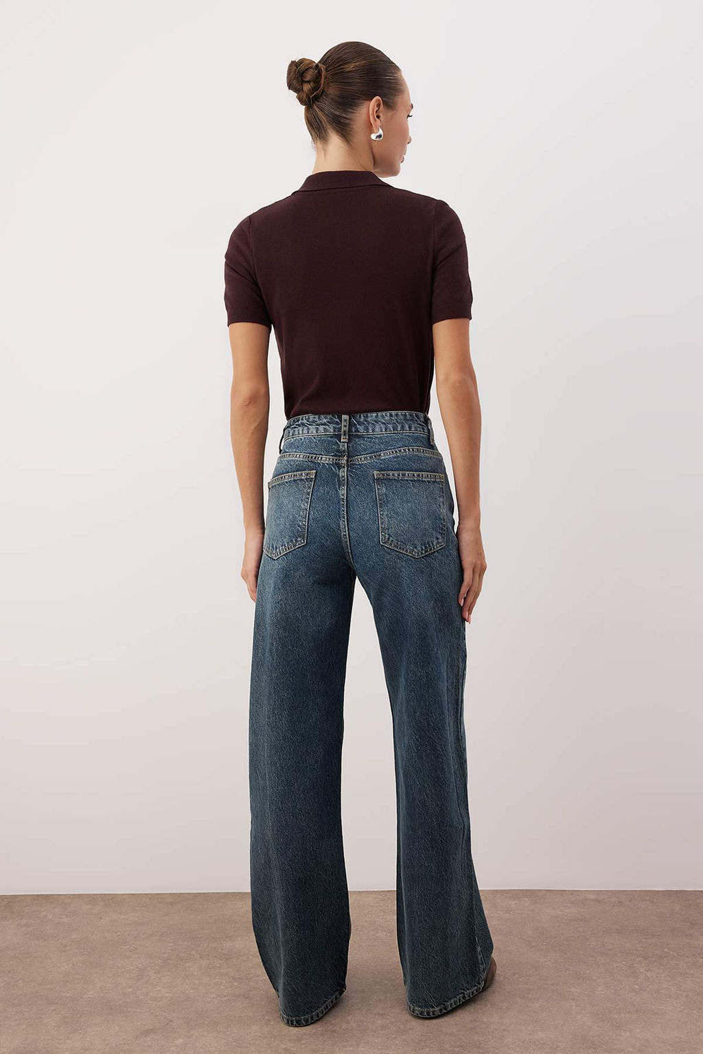 Koyu Mavi Yuksek Bel Wide Leg Palazzo Jeans TWOAW26JE00251