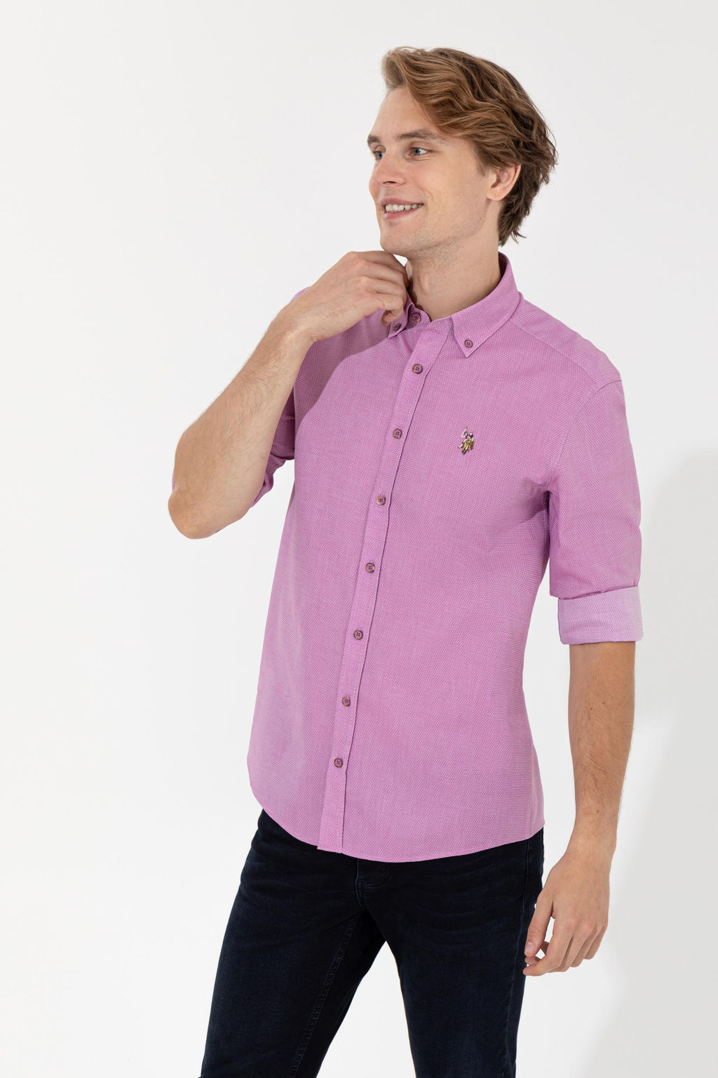 U. S. Polo Assn / Мужская фиолетовая рубашка Uzunkol Basic - U.s. polo assn фото 13