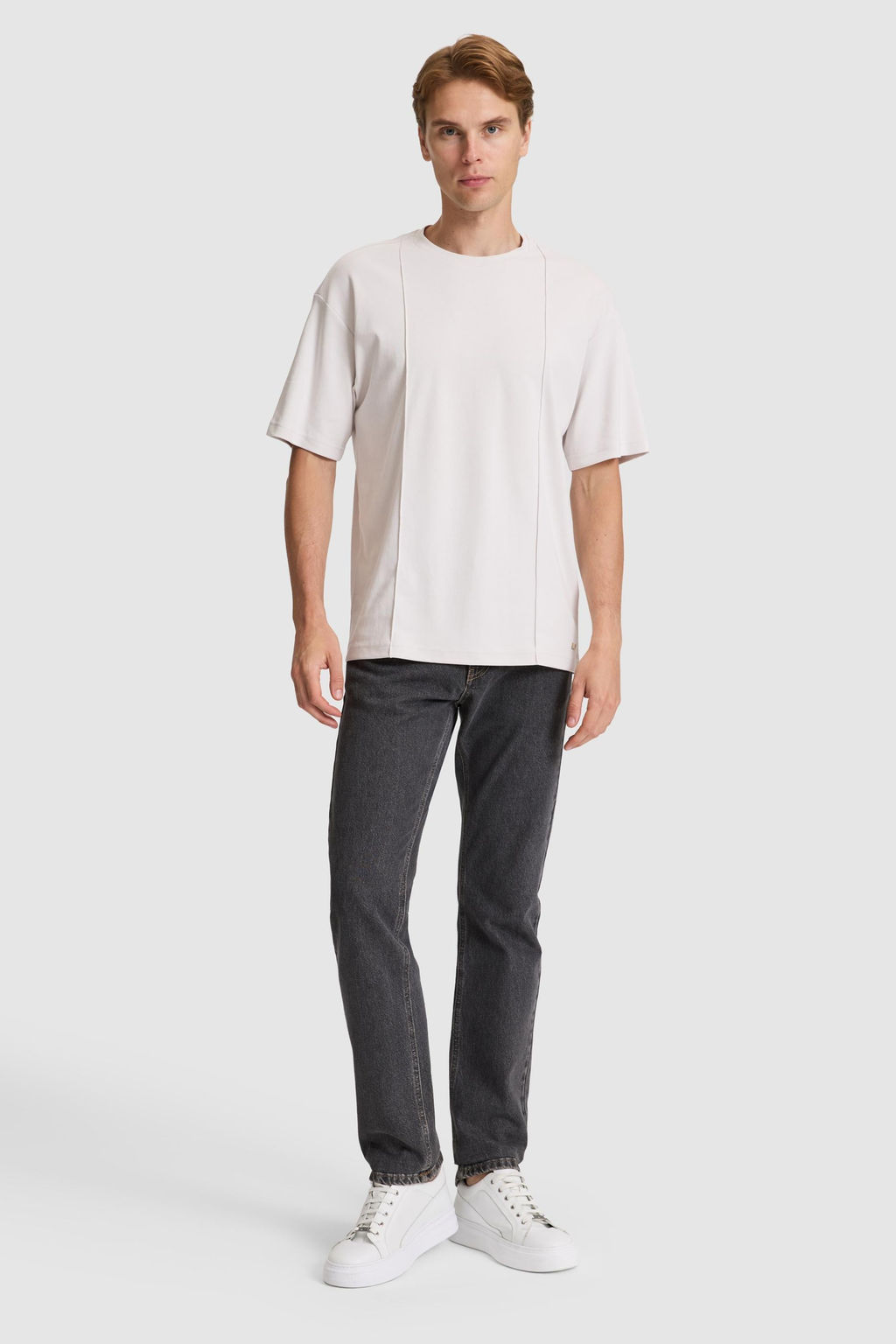 Erkek A__k Gri Comfort Fit Bisiklet Yaka Ti__rt