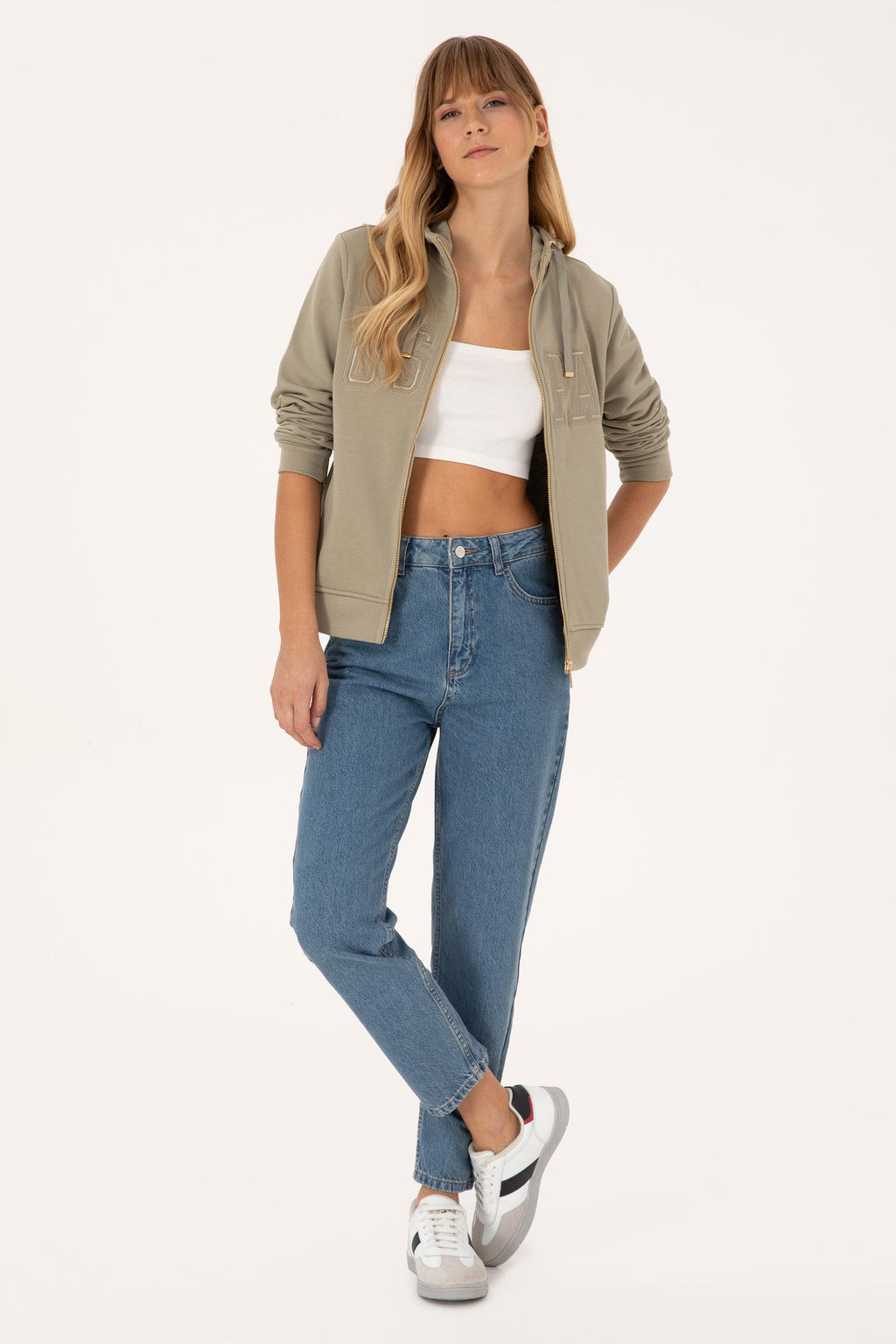 Kad_n A__k Haki Fermuarl_ Kap__onlu Basic Sweatshirt - U.s. polo assn фото 4