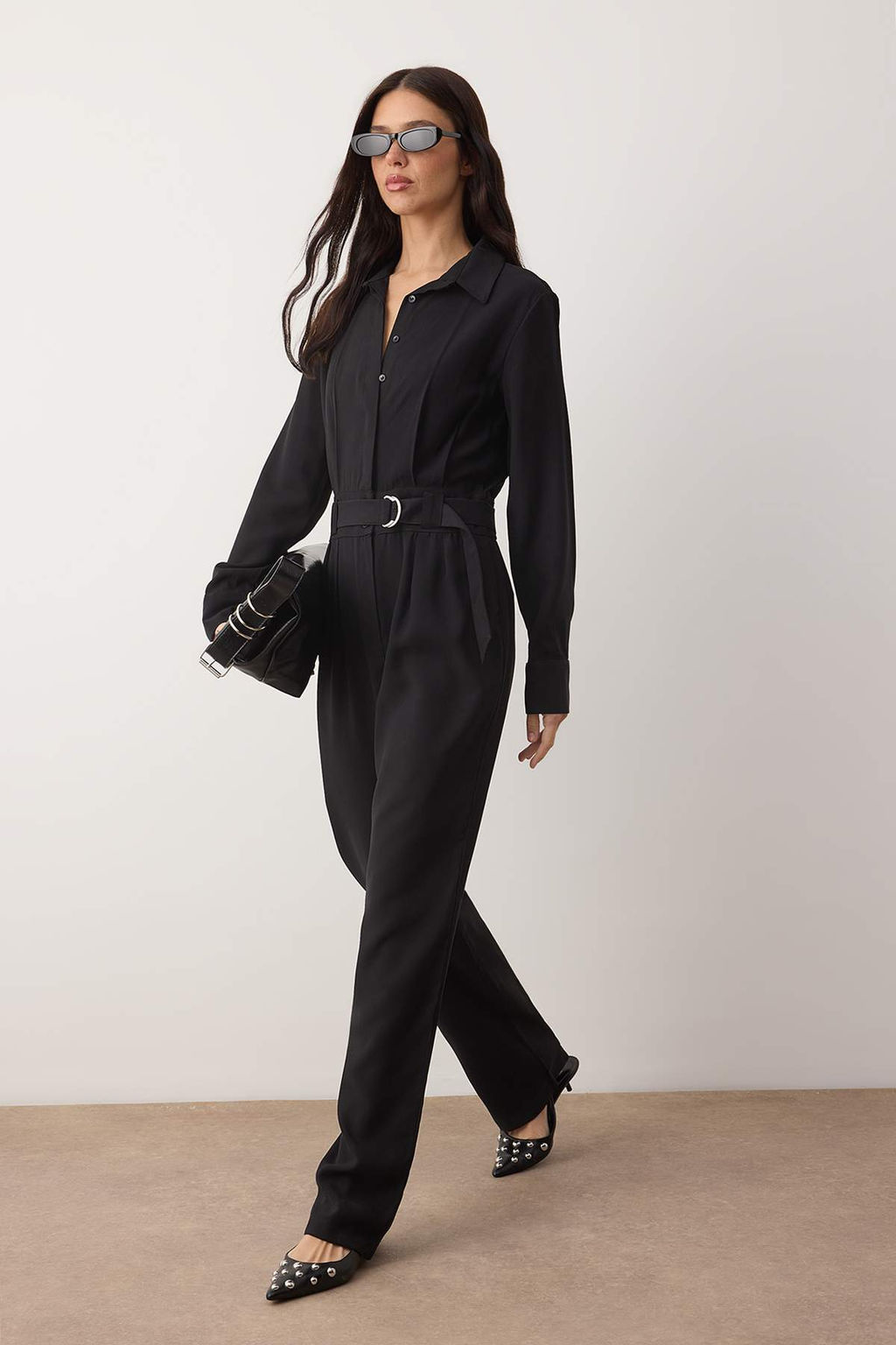 Siyah Gomlek Yaka Dokumlu Boru Paca Tulum TWOAW26TU00011 - Trendyolmilla фото 2