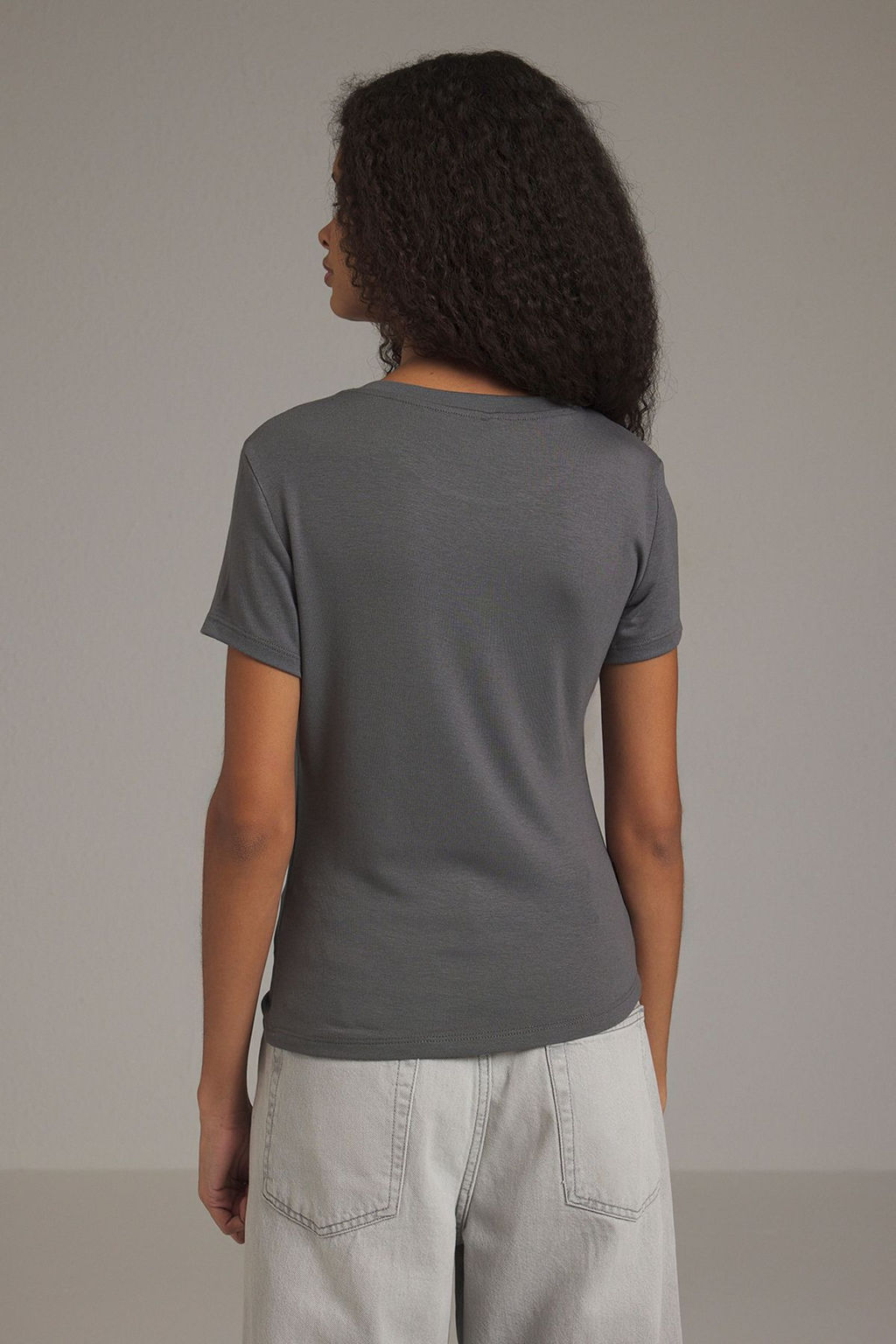 Antrasit Fitted/Vucuda Oturan Civciv Nak?sl? K?sa Kollu Esnek Orme Bluz TWOSS25BZ00462