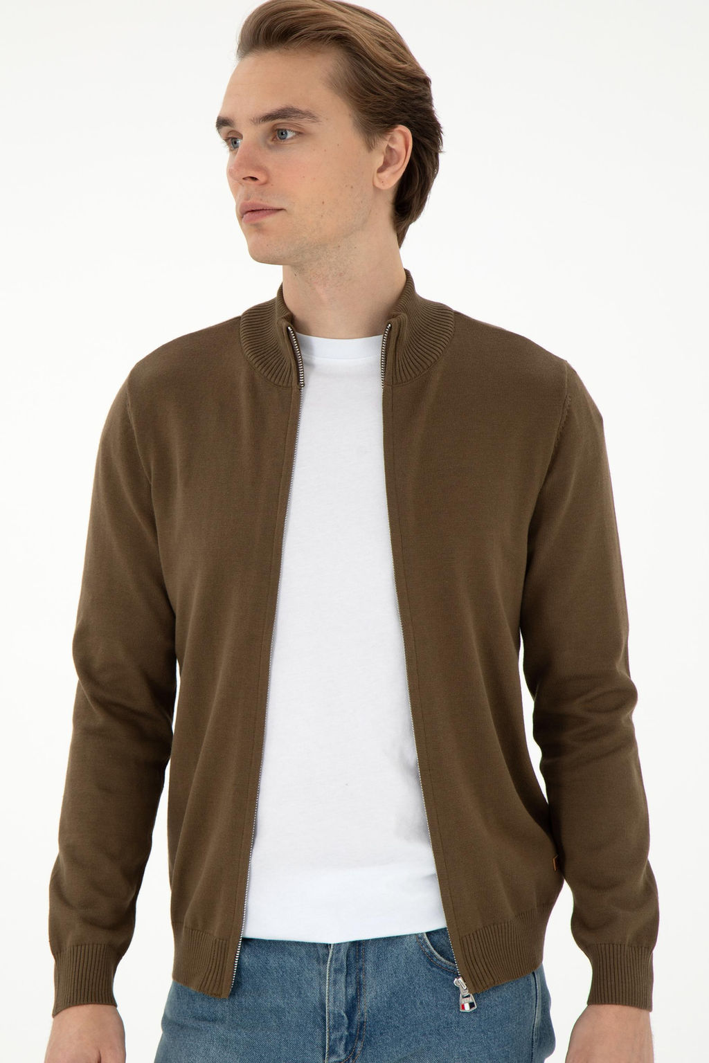 Мужской базовый трикотажный кардиган цвета хаки Неожиданная скидка в корзине - U.s. polo assn фото 3