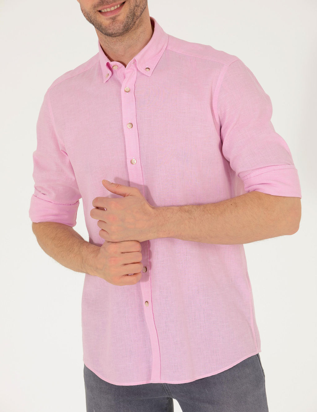 Рубашка Pierre Cardin Regular Fit розовая с льном