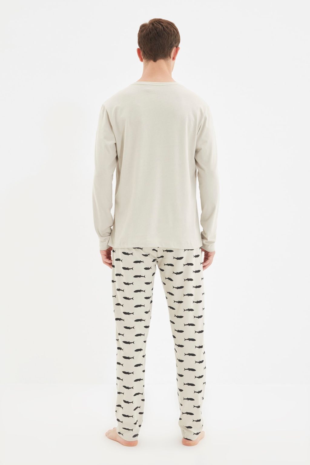 TRENDYOL MAN Bej Regular Fit Bask?l? Orme %100 Pamuk Pijama Tak?m? TMNAW22PT1069 - Trendyolmilla фото 6