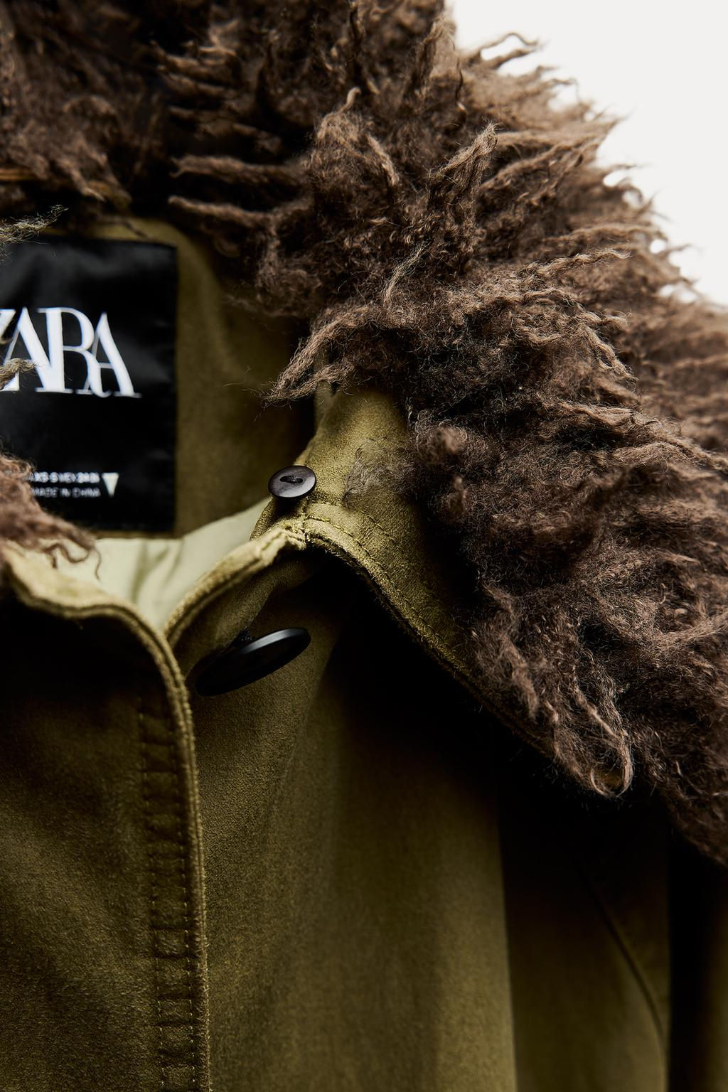 WAXED TRENCH COAT WITH FAUX FUR COLLAR - Zara фото 12