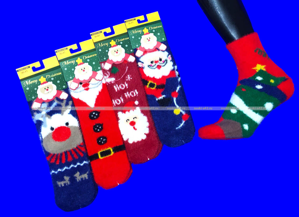 Цена за 5 пар. 5 ПАР - AMIGOBS носки женские НОРКА "НОВОГОДНИЕ ПУШИСТИКИ"