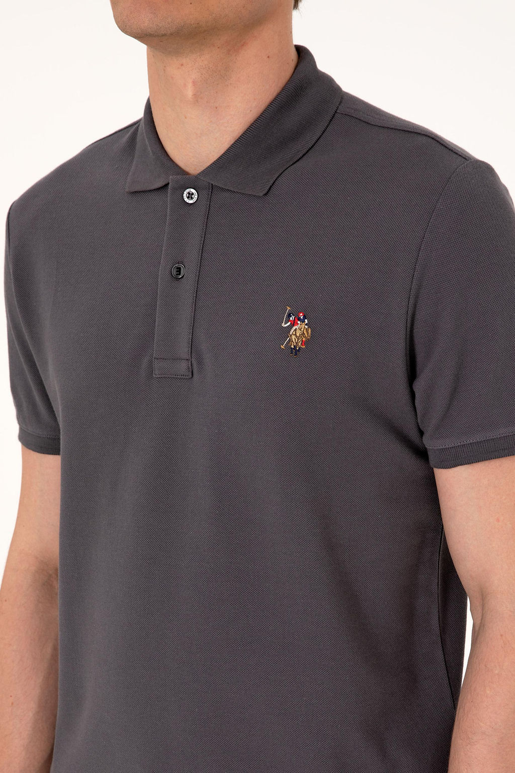 Erkek Slim Fit Polo Yaka Antrasit Basic Ti__rt Sepette S_rpriz _ndirim - U.s. polo assn фото 7