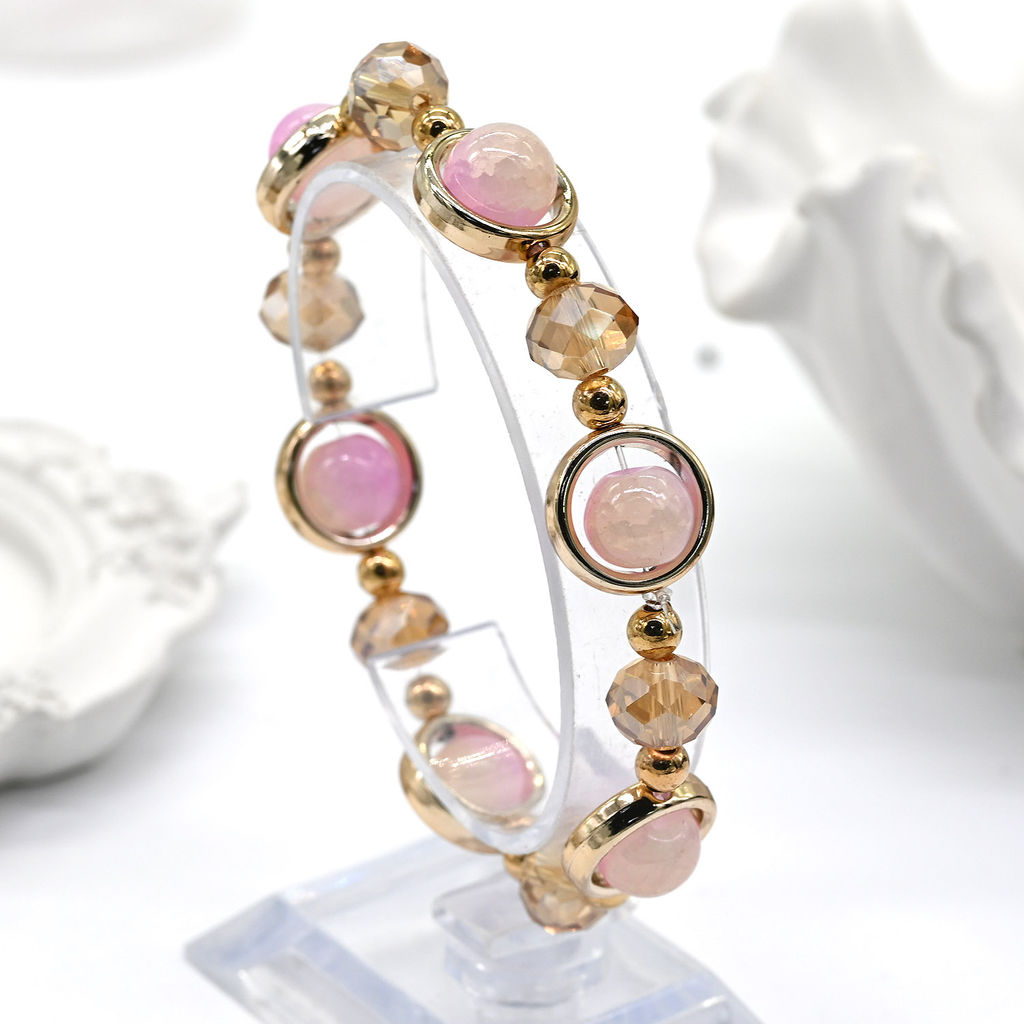 Браслет из полимера шарик 10мм цвет розовый, 16см