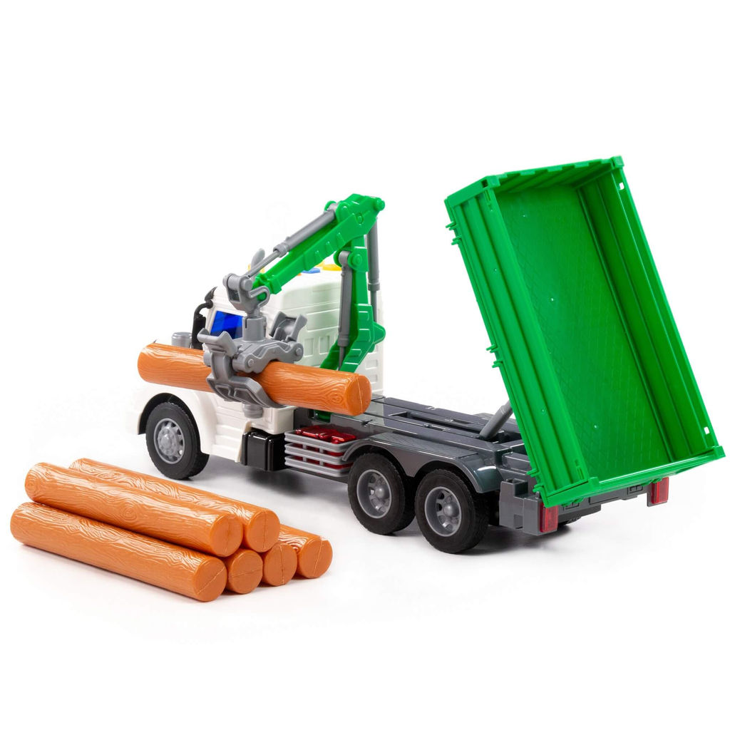 Профи, автомобиль бортовой с манипулятором инерционный (со светом и звуком) (зелёный) (в коробке) - Полесье фото 4