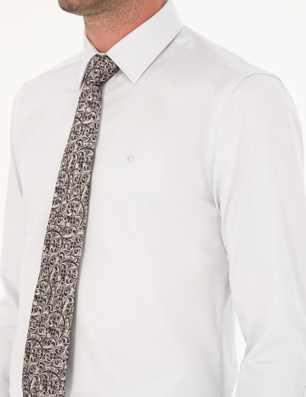 Светло-серая базовая рубашка приталенного кроя с длинным рукавом - Cacharel фото 7