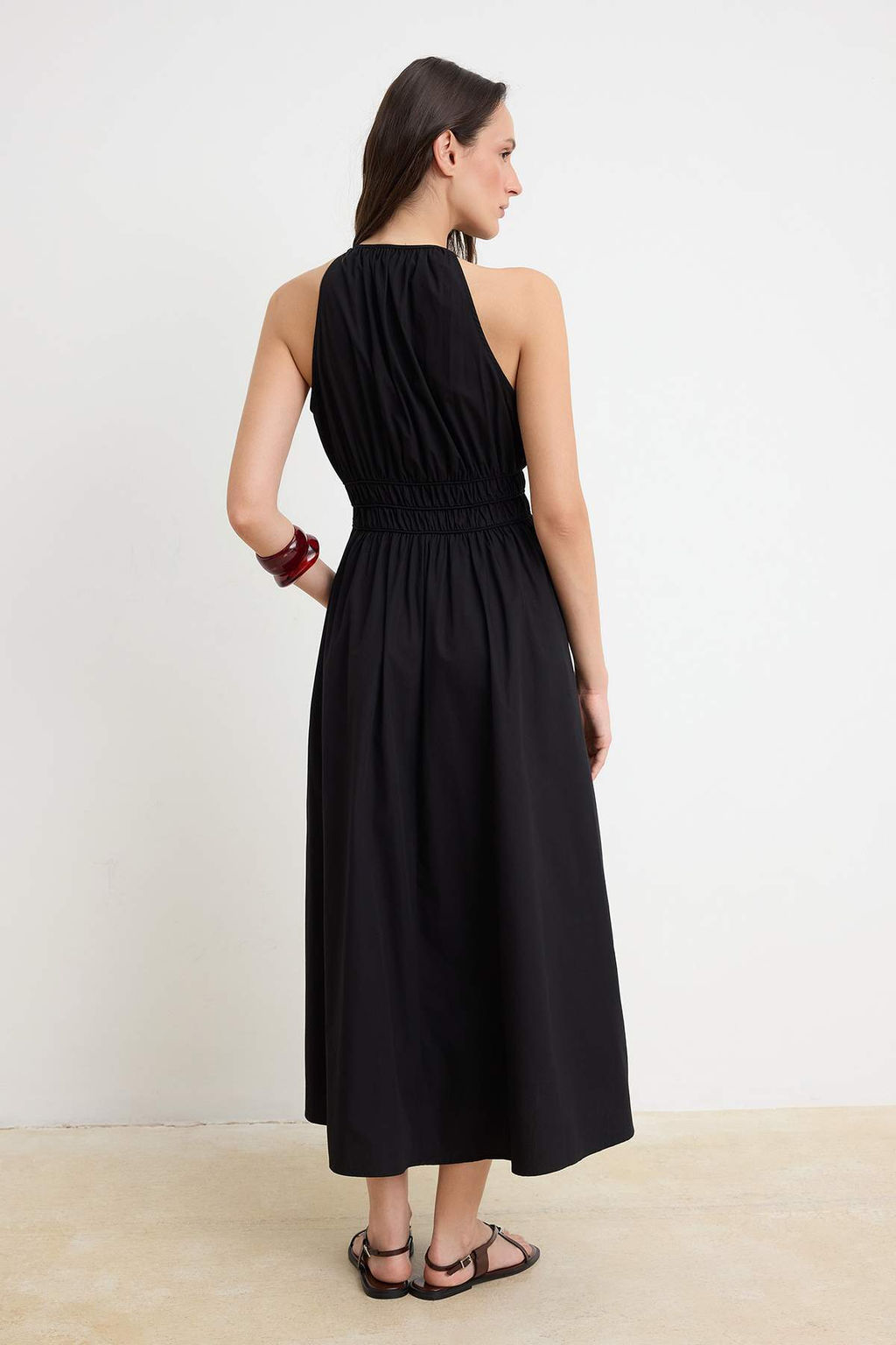 Siyah Beli Lastikli Midi Dokuma Elbise TWOSS26EL00887 - Trendyolmilla фото 4