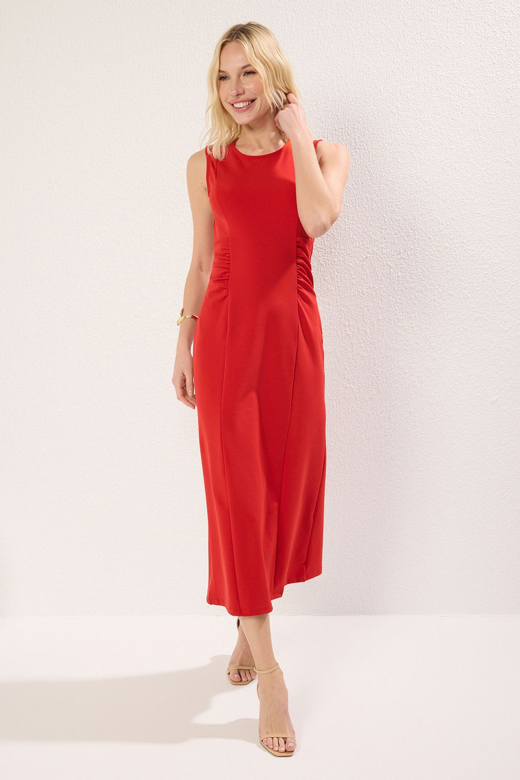 Kahverengi Buzgu/Drape Detayl? Bodycone/Vucuda Oturan Ay Kol Midi Orme Elbise TWOSS25EL00229 - Trendyolmilla фото 7