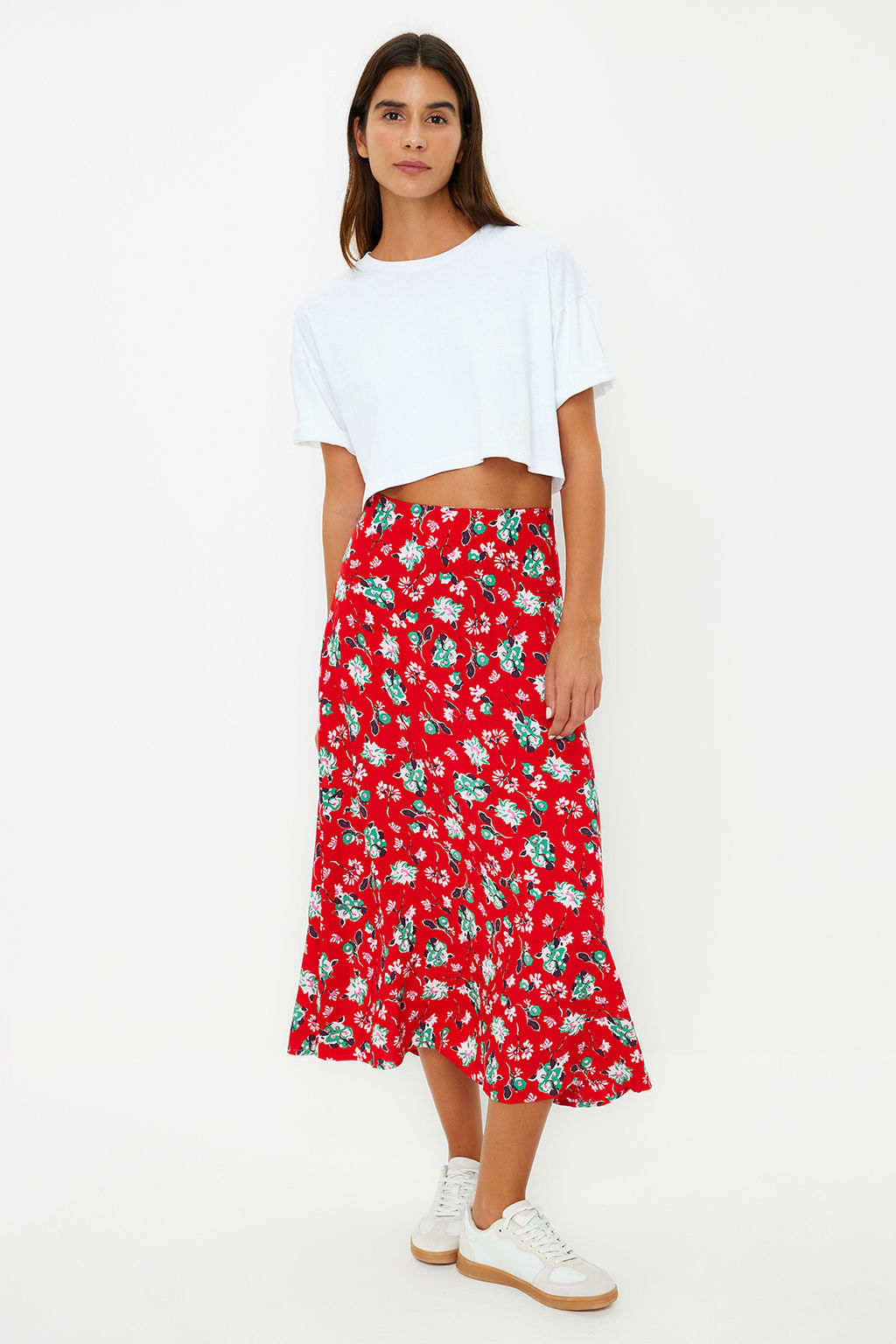 TRENDYOLMILLA Mavi Cicek Desenli Viskon Kumasl? Midi Boy Dokuma Etek TWOSS23ET00295 фото 3