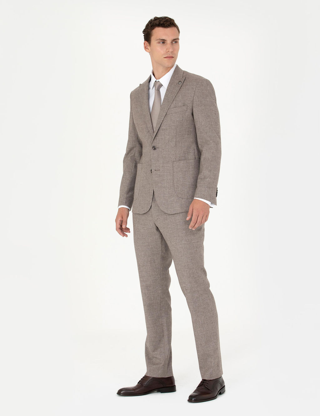 A__k Kahverengi Slim Fit Y_n Kar___ml_ Tak_m Elbise
