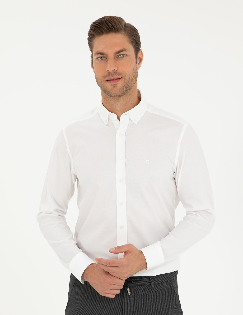 Beyaz Slim Fit Uzun Kollu G_mlek