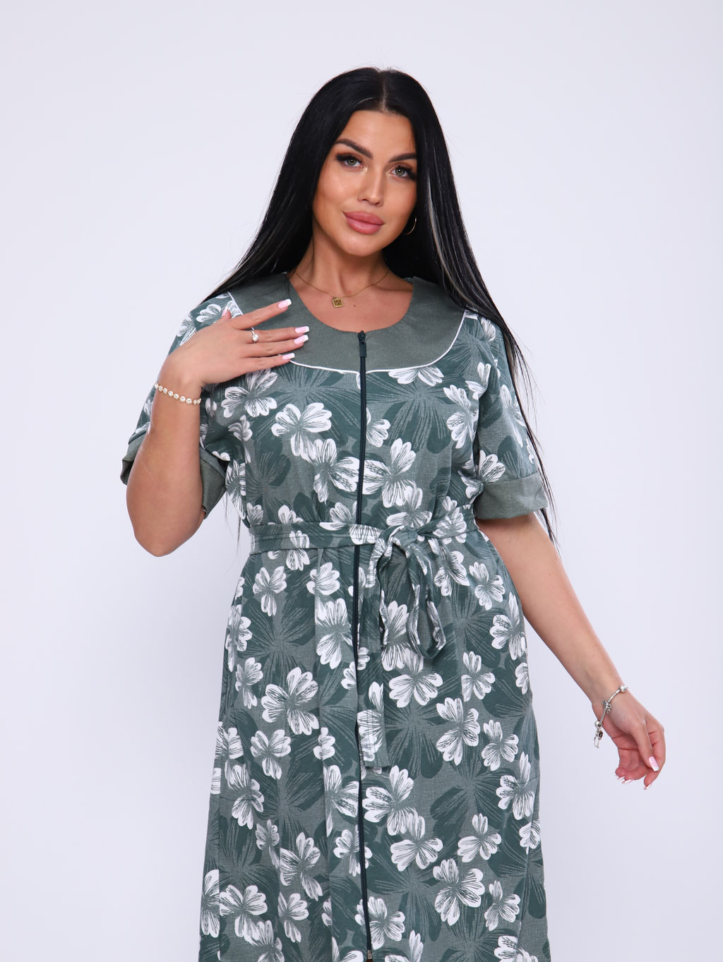 Х33 халат Лена (хаки цветы) - Иванушка-трикотаж фото 4