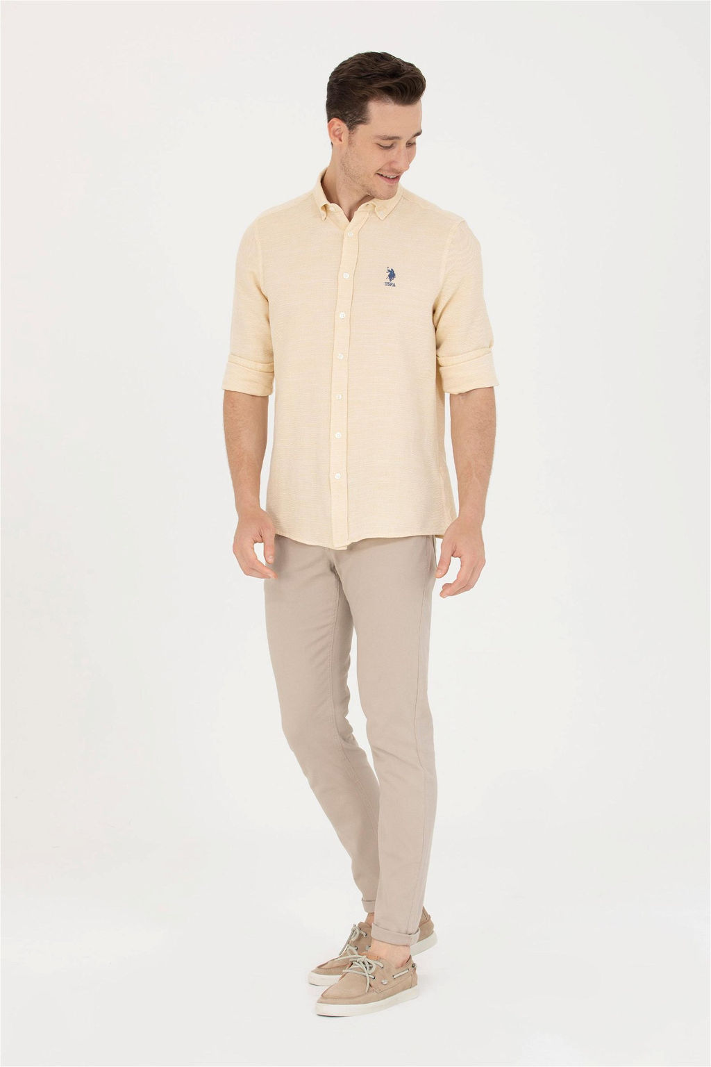 Мужская светло-желтая рубашка с длинным рукавом - U.s. polo assn фото 11