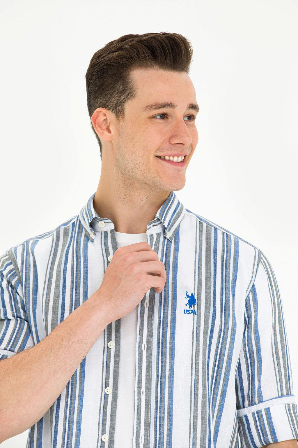 Мужская белая рубашка в полоску Saks - U.s. polo assn фото 3