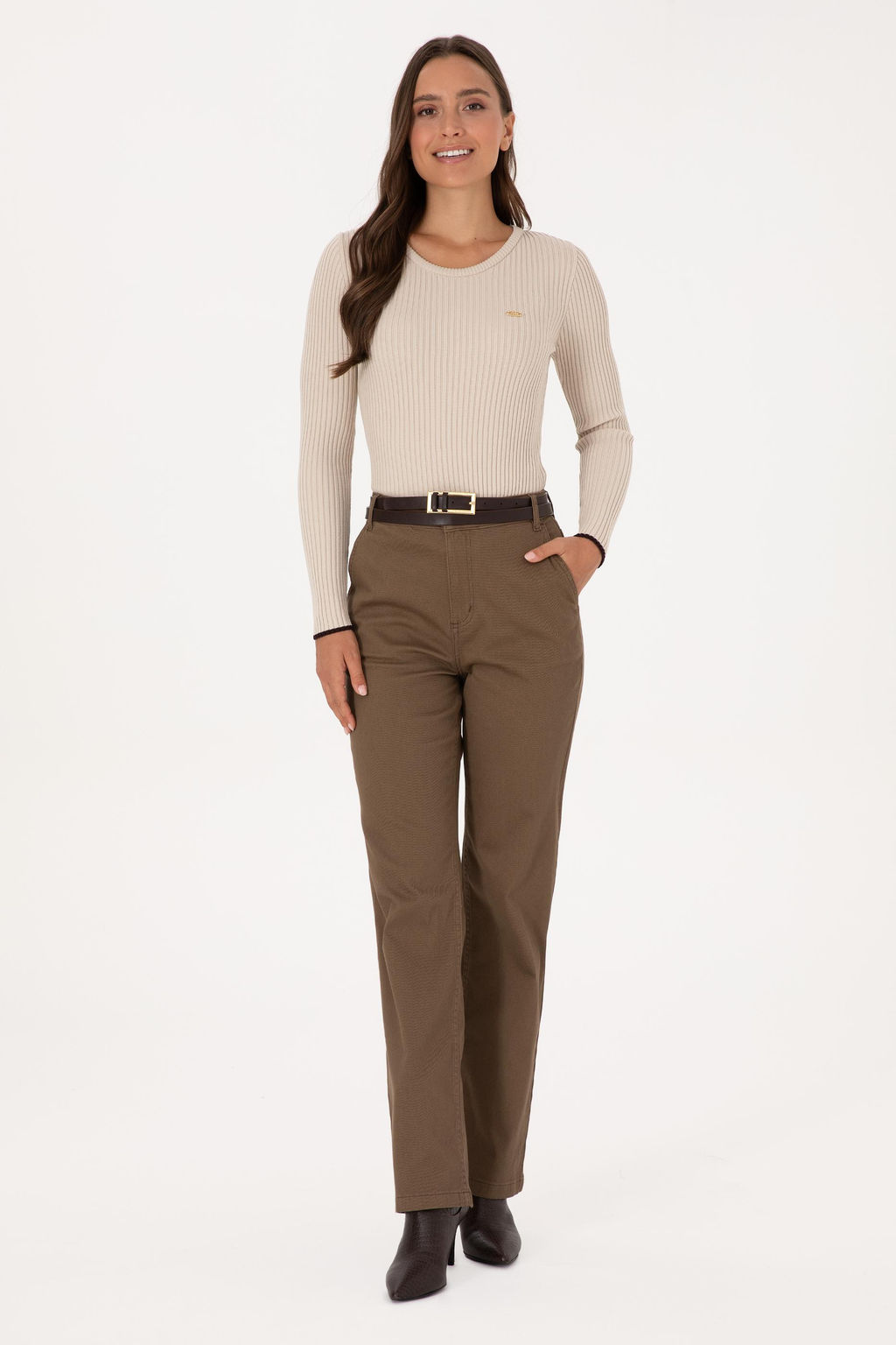 Kad_n Haki Straight Fit Kanvas Pantolon Sepette S_rpriz _ndirim