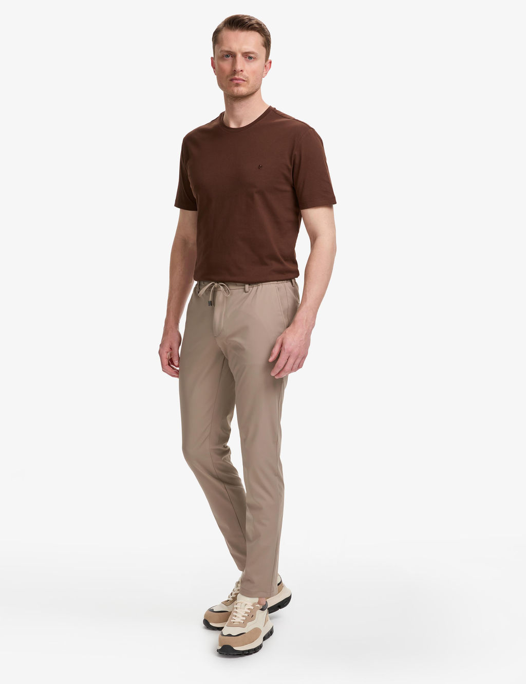 Koyu Bej Ex. Slim Fit Beli Kordonlu Klasik Jogger Pantolon