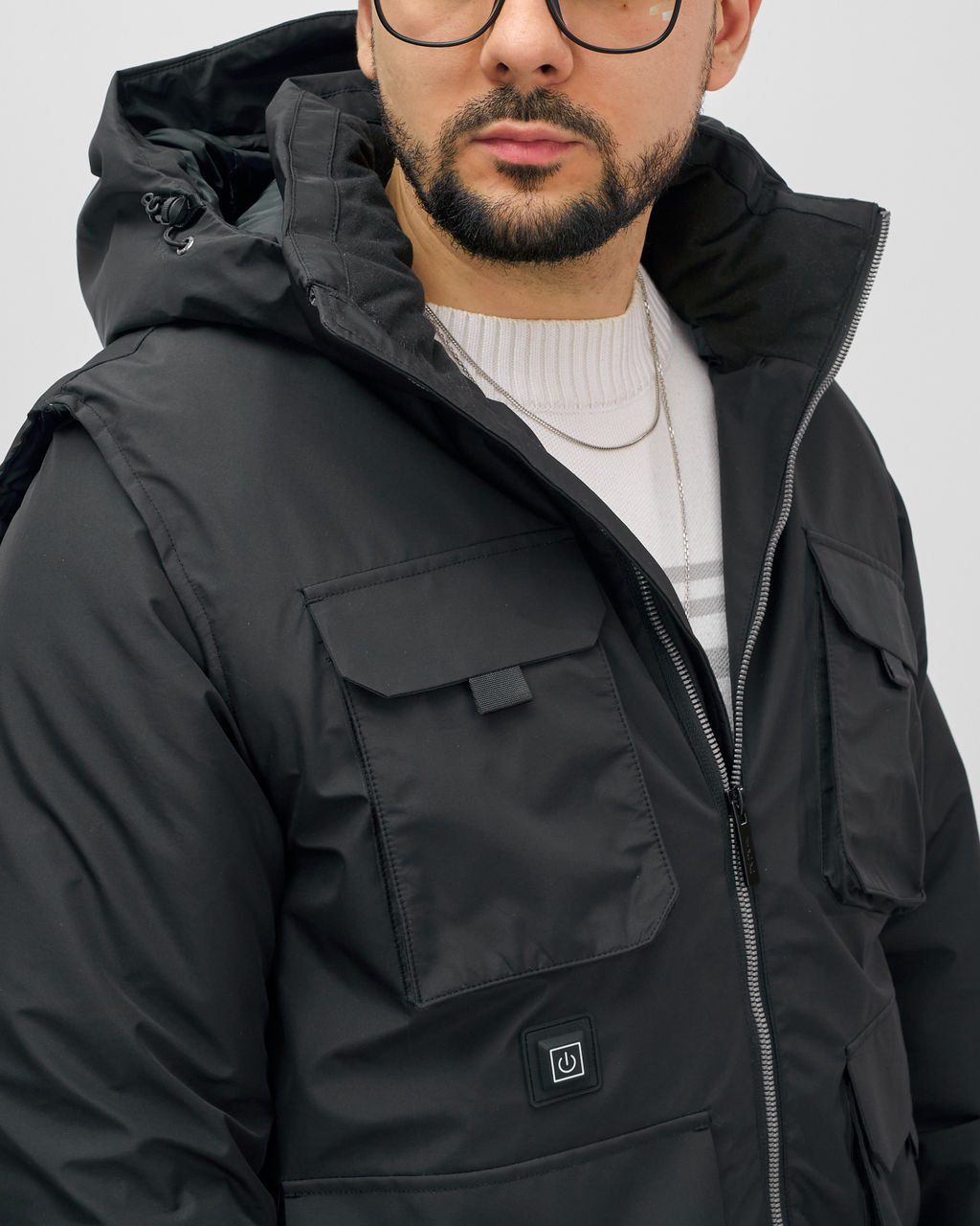 Куртка - жилетка трансформер с подогревом 2 в 1 мужская зимняя черного цвета 6668Ch - Mtforce фото 41