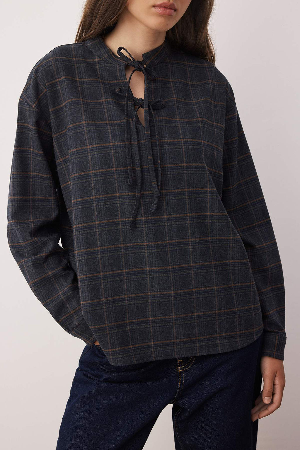 Cok Renkli Flanel Ekoseli Baglama Detayl? Dokuma Bluz TWOAW26BZ00146