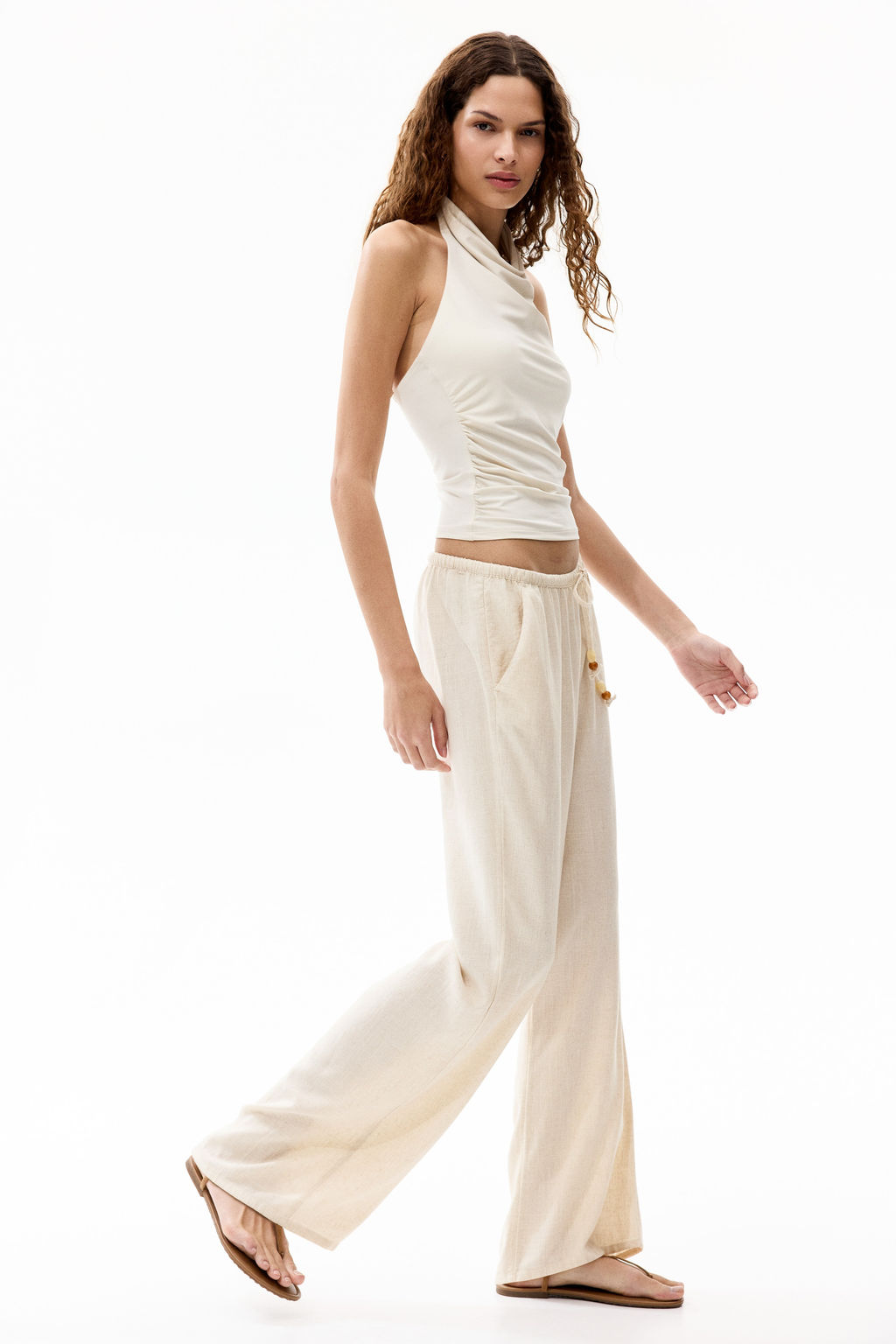 Pantal?n en mezcla de lino con cord?n de ajuste - H&m фото 7