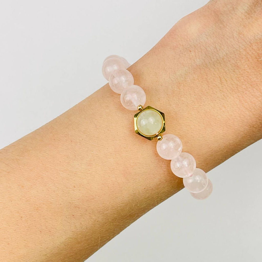 Браслет Розового кварца и Пренита 18 см