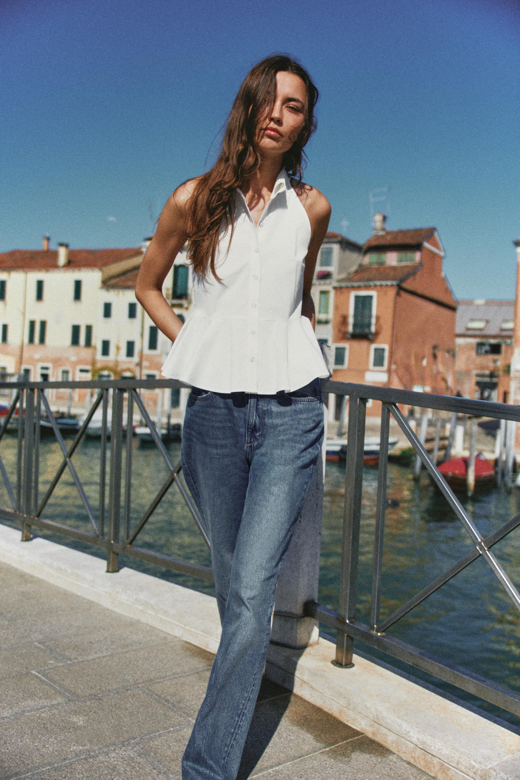 CAMISA HALTER PEPLUM / Blanco